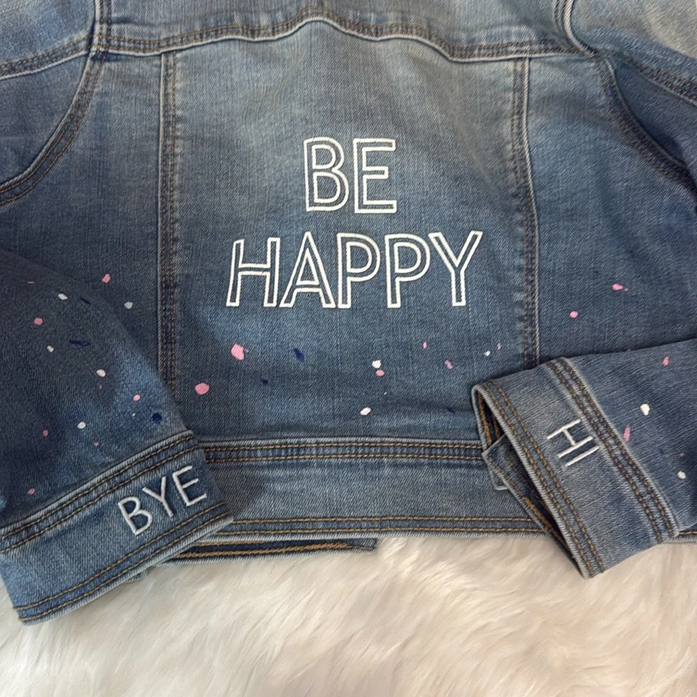 Girls Denim jacket Cat Jack Blue Snaps With Design Dots Embroidered Size 6-6X